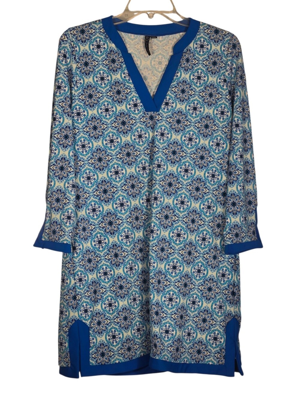Aqua Et Sol Swim Tunic Dress Coverup Geometric Blue White Small